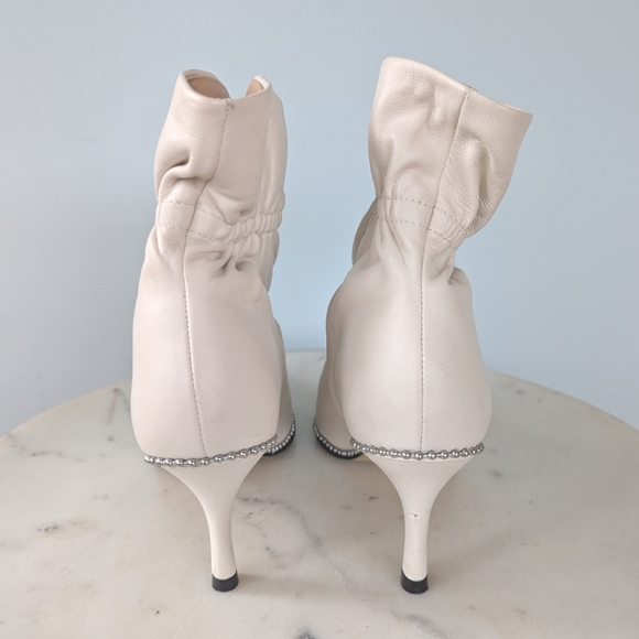 Coach Women's Wynie Off White Leather Drawstring Studded Ankle Boots - Picture 10 of 15